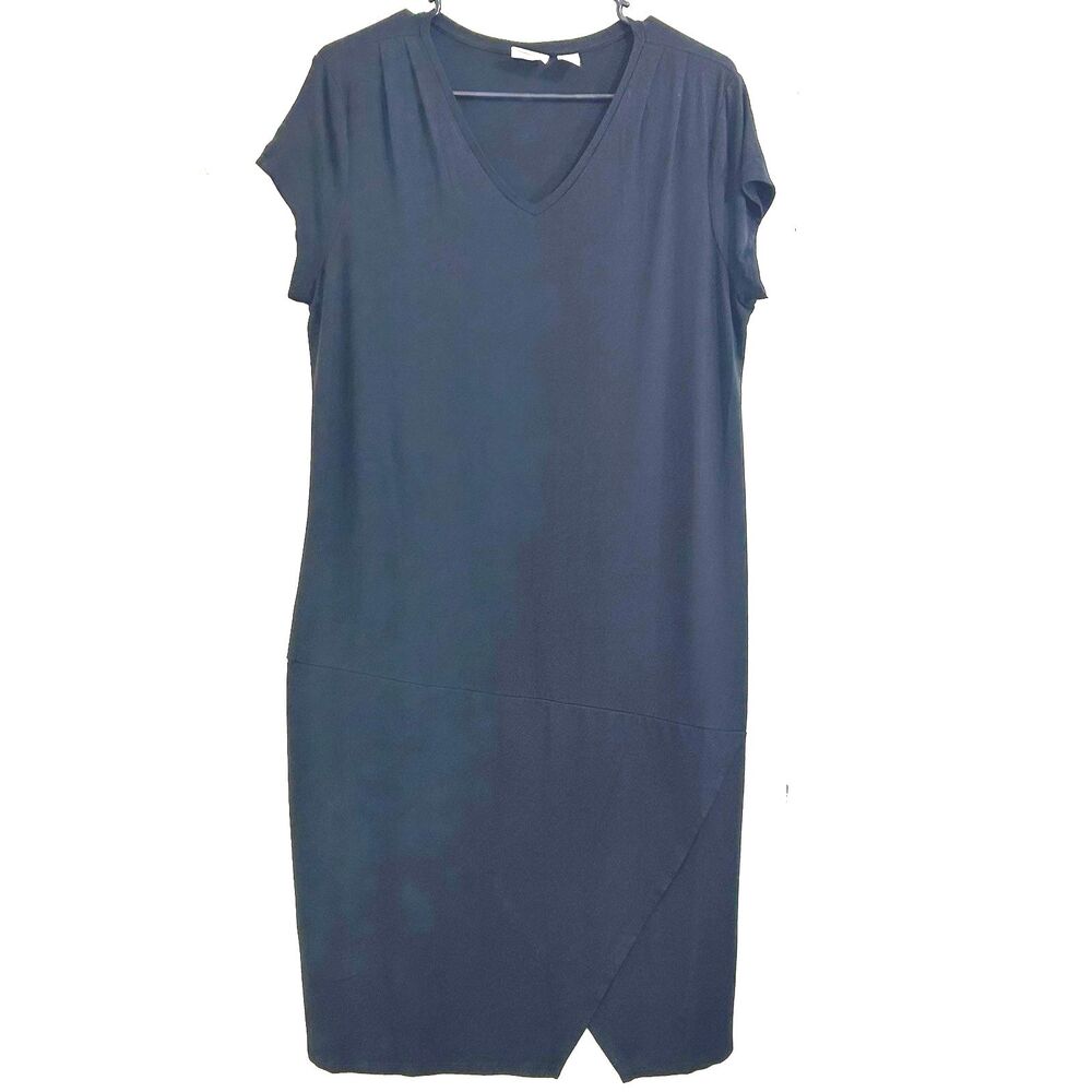 Chico's Women's Shirt Dress Size L Short Sleeve V Neck Rayon Casual Midi Dress